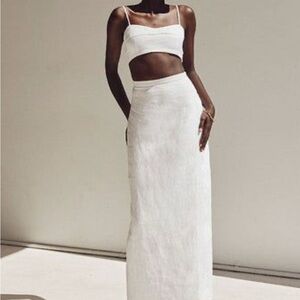 DISSH ROBERTS WHITE LINEN MIDI SKIRT - US4 (AU8) / WHITE